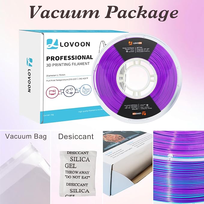 LOVOON 3D Printing Filament PLA Silk Multicolor PLA Filament 1.75mm DualColor Change by Angle Filament Fit Most 3D Printer& 3D Pen,Silk Teal/Dark Violet(Blue/Purple), 1KG(2.2lbs)/Spool
