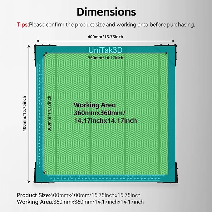 UniTak3D Honeycomb Laser Bed 400x400mm Working Table for XTool D1/D1 Pro/S9/S10/S30 Pro/RAY5 Engravers,Fast Heat Dissipation and Desktop Protection with Aluminum Plate(Working Area:14.17x14.17in)