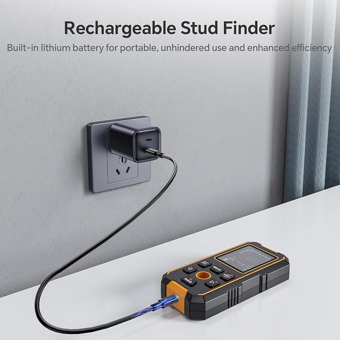 Stud Finder - 4 in 1 Stud Finder Wall Scanner with Laser Measure, Rechargeable Stud Detector Smart Sensor & Audio Alarm, HD LCD Display, Accurate Wall Detector for Metal Wood AC Live Wire