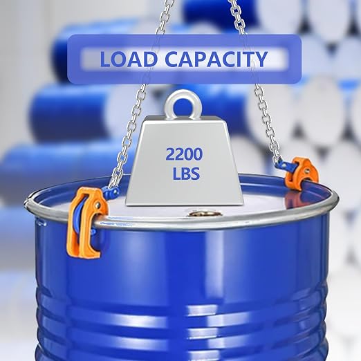 Dollate Chain Drum Lifting Clamp, 2200LBS Load Capacity, G80 Horizontal Double Chain Oil Drum Hoist For 55 Gallon Plastic And Metal Drums, Horizontal Vertical Lifting