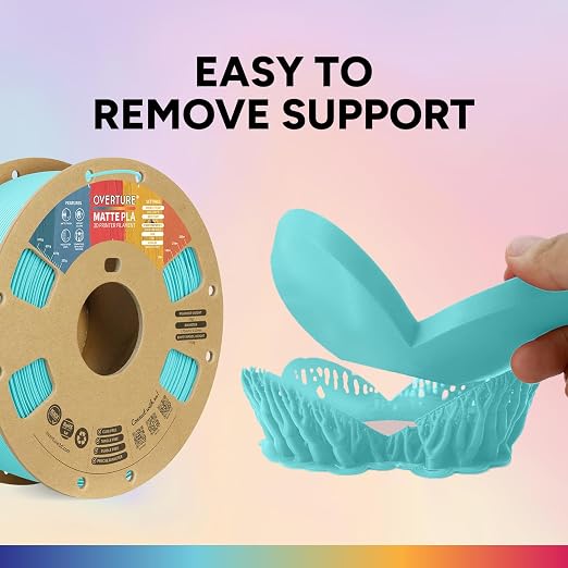 OVERTURE Matte PLA 1.75mm, Low Warp & Smooth Finish 3D Printer Filament | Frosted Matt Finish Hides Layer Lines, 1kg Spool (2.2lbs) Cardboard Spool, Fit Most FDM Printer (Matte Turquoise)