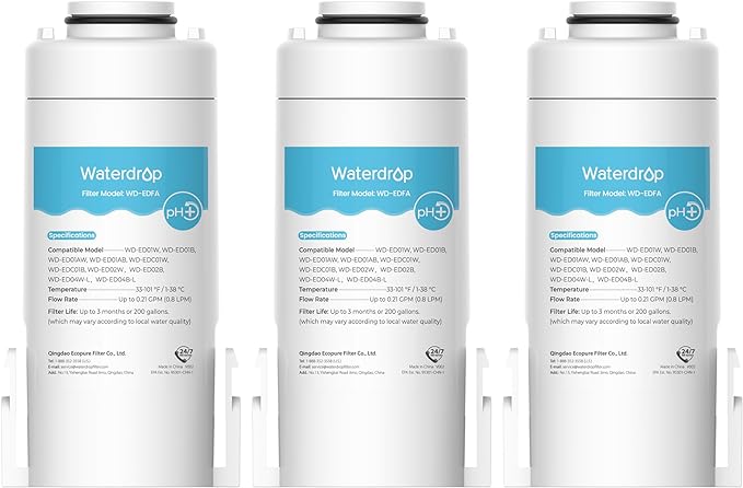 Waterdrop EDFA Alkaline Water Filter Replacement for Waterdrop ED01AW/ED01AB/ED01/ED02/ED04 Rechargeable Electric Pitcher, Improve PH, 3 Months or 200 Gallons, 3 Pack