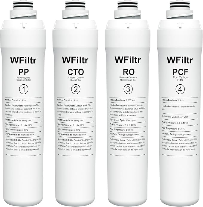 ROPOT 4-Pack Replacement Filter Set Compatible with Bluevua RO100ROPOT RO100ROPOT-UV RO System (1 PP, 1 CTO, 1 RO, 1 PCF)