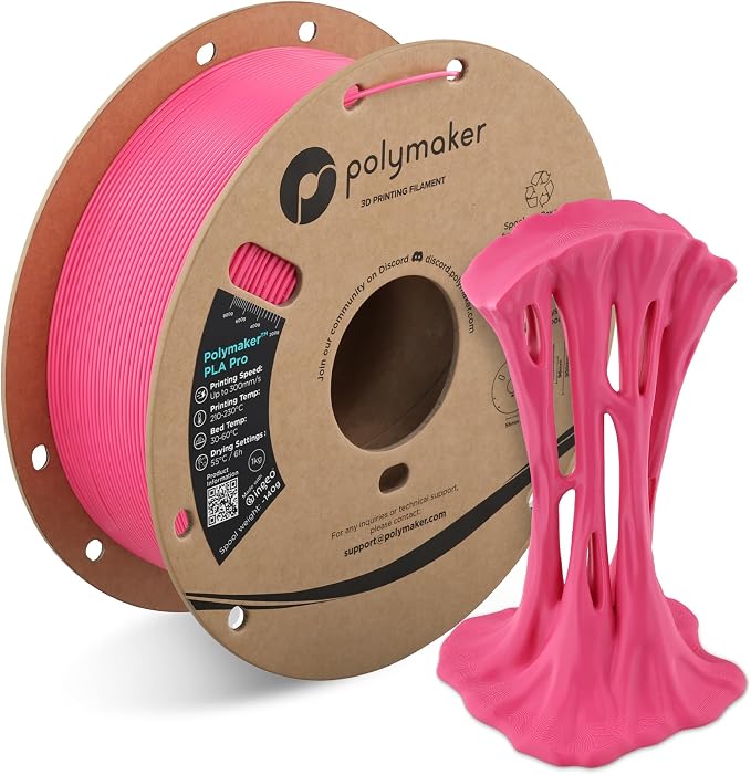 Polymaker PLA Pro 3D Printing Filament Magenta 1.75mm 1KG, High-Impact Tough PLA, Fast Printing up to 300mm/s, High Speed New Formula, Easy to Print on Most FDM Printers, No Enclosure Required