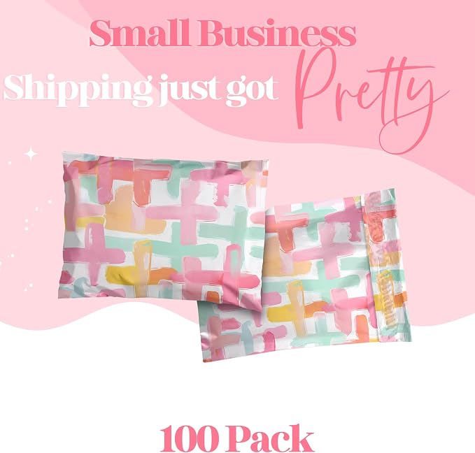 Pretty Package Store 14.5x19 Designer Poly Mailer 100 Pack Heavy Duty Waterproof Self Seal Shipping Bags for Small Business Large Mailing Envelopes Bulk Tear Resistant Packaging Pastel Crosses Faith