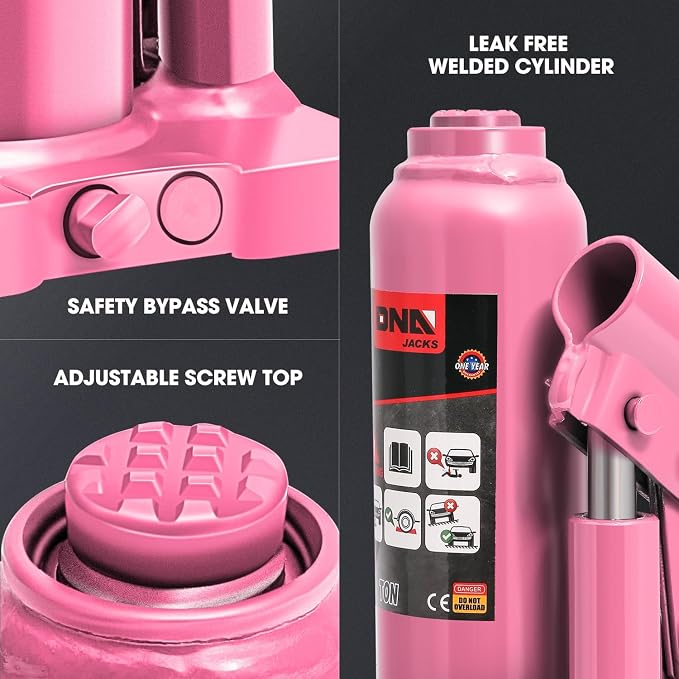 DNA Motoring 2 tons / 4409 lbs Lifting Automotive Welded Hydraulic Bottle Jack for Repair Vehicle, Pickup, Truck, w/Manual Handle, Pink, TOOLS-00346-PK