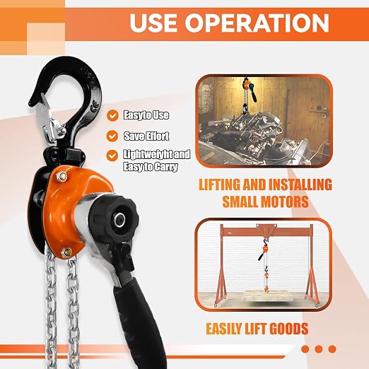 TKK Mini Lever Chain Hoist 1/4 Ton - 550lbs Capacity, 10ft Lift, Safety Hooks - Portable Manual Hoist for Garages, Warehouse, Automotive - Come Along Winch, Ratchet G80 Chain Fall Hoist
