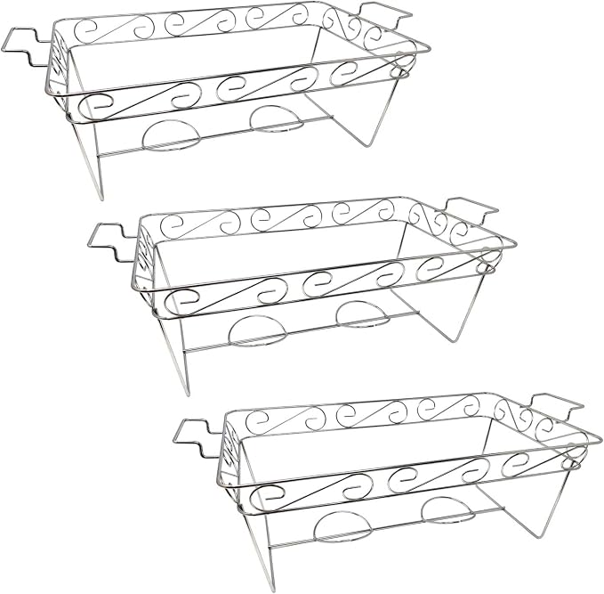 Party Essentials 3-Count Full Size Elegance Chafing Racks, Chrome