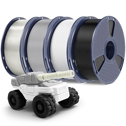 PETG Filament 1.75mm, Ultra Tough, Heat Optimized, Odorless, 4kg(8.8lbs) SUNLU PETG 3D Printer Filament, Dimensional Accuracy +/- 0.02mm, Black+White+Grey+Clear