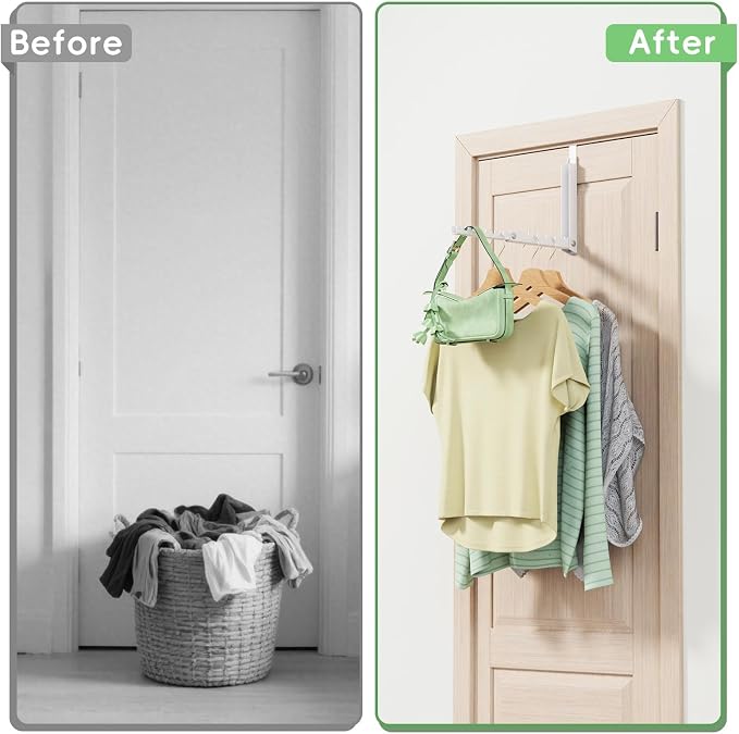 1 Pack Over The Door Hooks,Over The Door Clothes Hanger with 10 Ridges,Space-Saving Over The Door Drying Rack,Door Hooks for Hanging Clothes,Larger Capacity Over The Door Hanger White