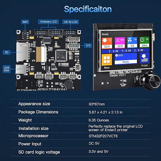 BIGTREETECH SKR Mini E3 V3.0 Control Board +TFT35 E3 V3.0.1 Touch Screen Display 32Bit Silent Board Integrated with TMC2209 UART Stepper Driver Compatible with Ender 3/5 Ender 3 Pro/V2 3D Printer