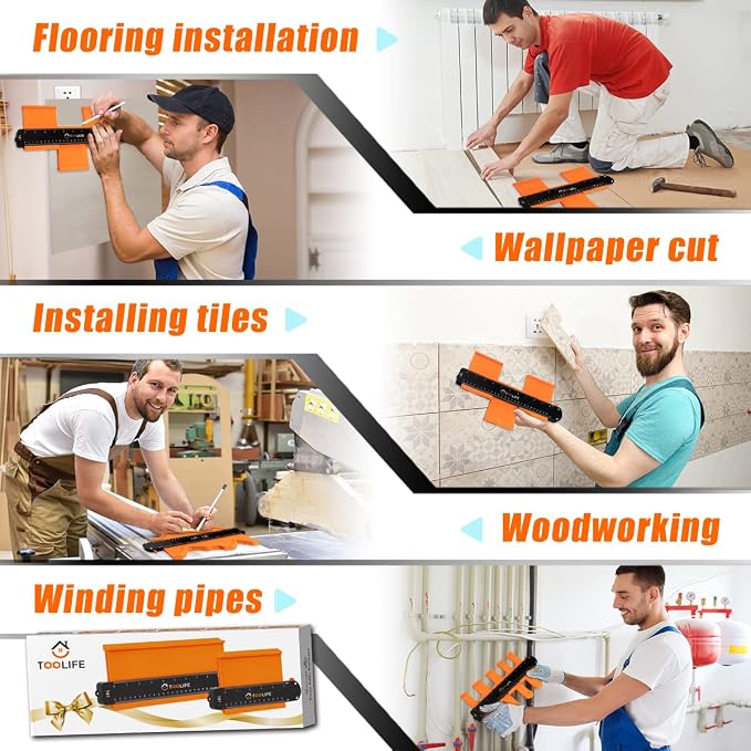 TOOLIFE Contour Gauge with Lock, Profile Duplicator Tool for Flooring, Tile & Woodworking, Shape Outline Gauge for Irregular Shapes, Father’s Day Gifts for Dad Men Husband