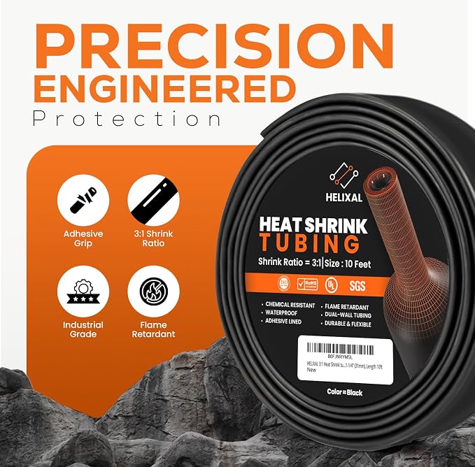 1-1/4" 31mm HELIXAL 3:1 Heat Shrink Tubing, Dual Wall Adhesive Lined Wire Shrink Wrap, Waterproof Marine Grade Electrical Insulation Roll 10ft