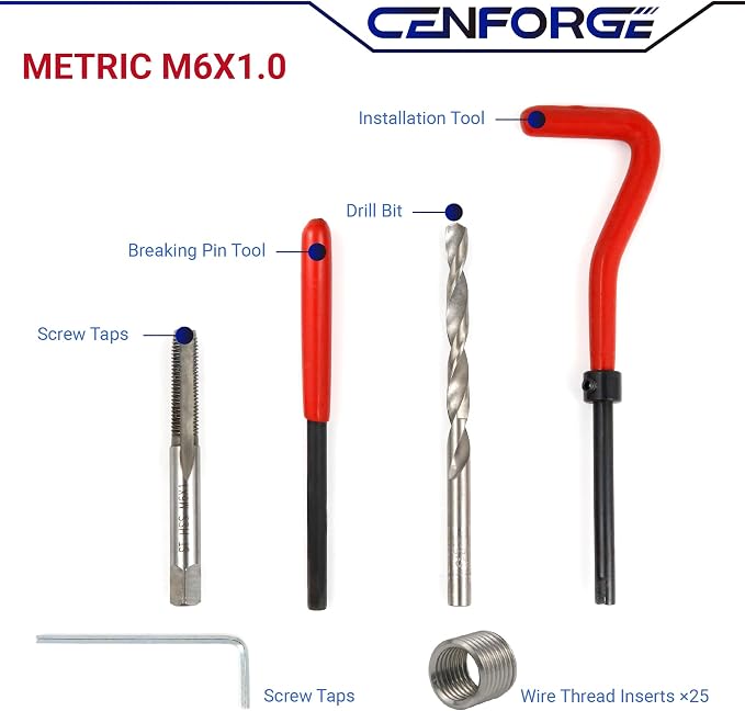 M6x1.0 Helicoil Thread Repair Kit, Metric HSS Drill Helicoil Repair Kit for Rethreading Internal Threads with Carry Case, 30PCS