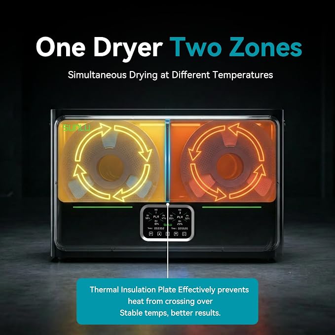 SUNLU S4 Pro 3D Printer Filament Dryer Box, Upgrade Filadryer S4 (Black) | Dual-Chamber Independent Heating, 85℃ Max Temperature, Dry and Anneal 2-in-1, PLA ABS PETG PA PC Filament Dryer Box