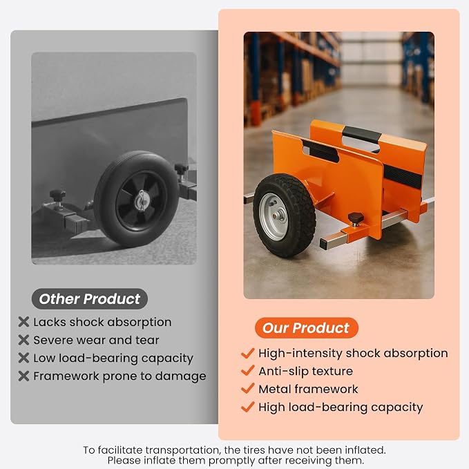 10" Panel Dolly 700LB Capacity Cart Heavy-Duty Drywall Cart, Pneumatic Wheels, Adjustable Frame for Drywall, Plywood, Doors | Indoor & Outdoor Use (Orange)