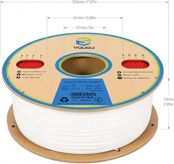 YOUSU Marble White PVB Filament 1.75 mm for 3D Printer & 3D Pen 1 kg (2.2 lbs), Print As Easy as PLA Filament, can be Polished with Alcohol to get Smooth Surface.