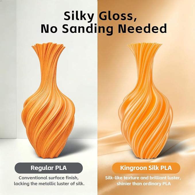 Kingroon Silk PLA 3D Printer Filament, Dimensional Accuracy +/- 0.03 mm, 1 kg Spool(2.2lbs), PLA Shiny Filament 1.75 mm (Orange)