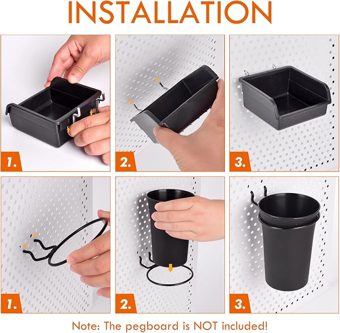 G.CORE 1/4" Pegboard Wall Organizer, 32-Pack Pegboard Cups Bins Hooks Assortment, Peg Board Organizer Accessories for Craft Room Hobby Supplies, Garage Storage Tools & Small Parts