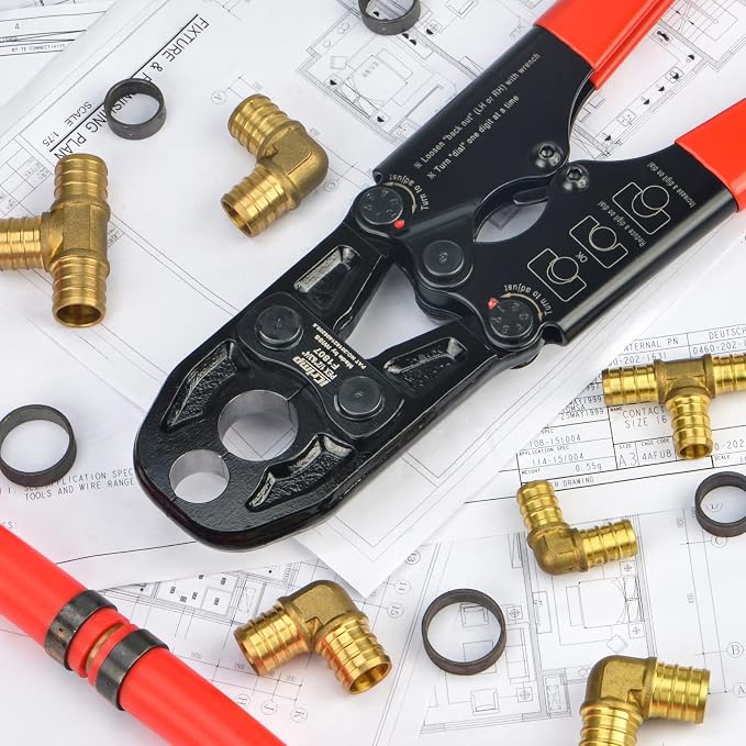 iCrimp 1/2 and 3/4-inch Combo Pex Pipe Crimping Tool for Copper Ring with Gauge meets ASTM 1807 Standard-manufactured by IWISS
