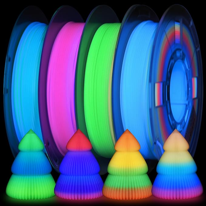 RAMBERY Glow in the Dark Rainbow 3D Printer Filament, Luminous PLA Filament 1.75mm, Dimensional Accuracy +/- 0.02mm, 200gX4 Spools
