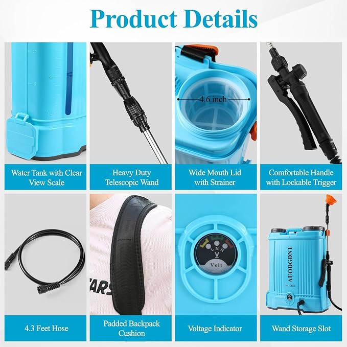 Battery Powered Backpack Sprayer 4 Gallon with Auto-Mixing System, 2 Spray Wands (Stainless Steel & Fiberglass), 100 PSI Electric Sprayer with 21V 2.6Ah Battery & 6 Nozzles, for Weeding, Spraying