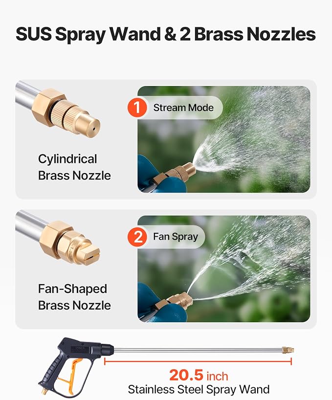 VEVOR Industrial Concrete Sprayer, 3.5 Gallon Stainless Steel Sprayer, Heavy Duty Tri-Poxy Pump Sprayers, 20.5"Wand with Ergonomic Gun Handle, 48"& 120"Hose, 2 Brass Nozzles for Construction, Garden