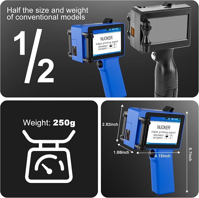Mini Handheld Inkjet Printer | Compact, Lightweight, Weighing only 250 Grams, Measuring 6 inches high and 4 inches Wide, Using Fast Drying Waterproof Ink