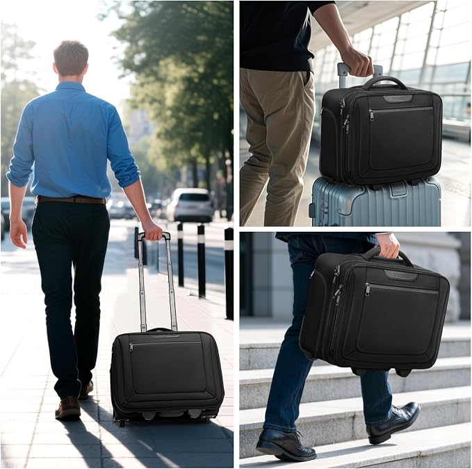 Ytonet Rolling Laptop Bag Women, Rolling Briefcase for Women Men with Cup Holder, 18" Large Carry On Laptops Bags with Wheels, Water Resistant Overnight Roller Computer Bag for Work Travel Business