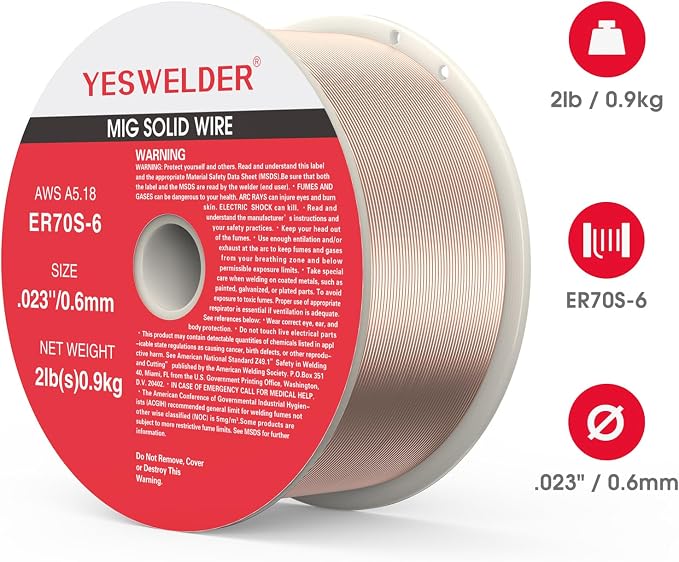 YESWELDER ER70S-6 Welding Wire .023 Inch 2LB Spool Carbon Steel MIG Solid Wire