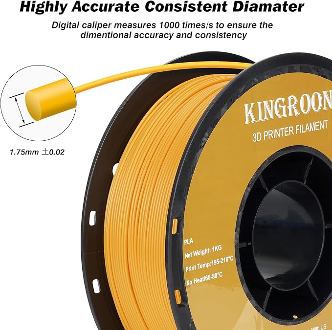 Kingroon PLA 3D Printer Filament, Dimensional Accuracy +/- 0.02 mm, 1 kg Spool(2.2lbs), 1.75 mm，Orange
