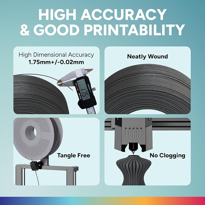 OVERTURE High Speed PLA Filament Refill 1.75mm, Rapid PLA Spoolless 3D Printing Filament, 1kg (2.2lb) Refilament for Bambu Lab, Accuracy +/- 0.02mm, Fit Most FDM Printers (Cement Grey)