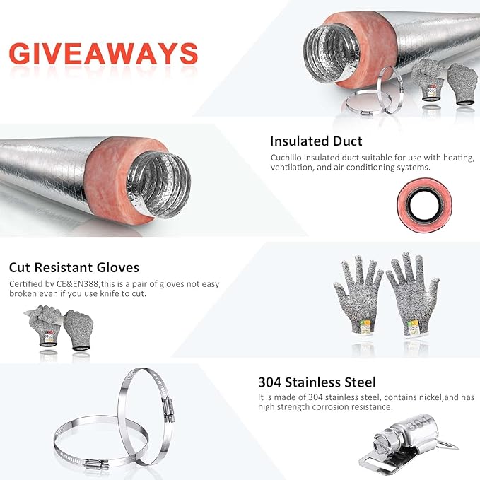 12 Inch Insulated Flexible Duct, 25 Feet Aluminum Hose, R6.0 Air Flexible Duct Hose, 10'' x 25' Long, for HVAC Ductwork