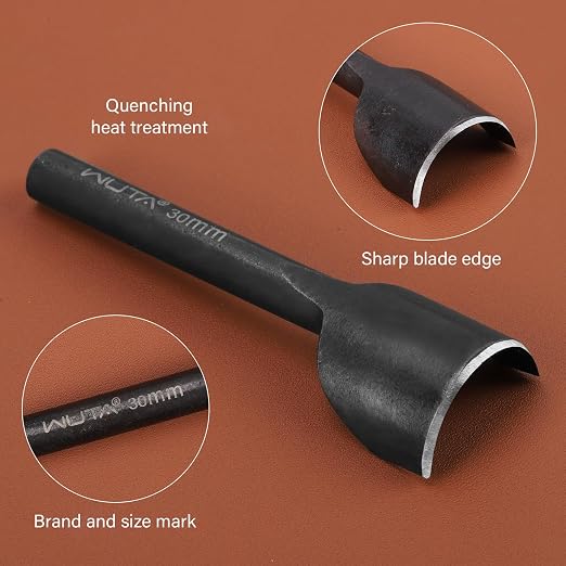 WUTA Half-Round Punch Set,Black Carbon Steel Leather Craft Tools,Leather Hole Punch Tool for Wallets,Strap Belts,Bags(11Pcs)