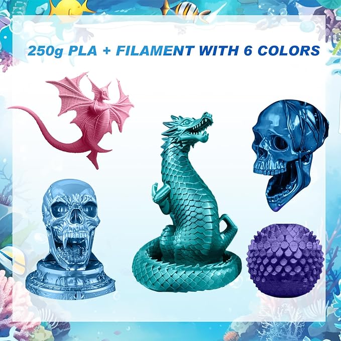 Pangda 3D Printer Filament Pla Bundle 1.75mm Multicolor, ±0.02mm Dimensional Accuracy, 3D Printing Filament for DIY Projects, Holiday Crafts(1.5 kg,Mermaid Color)
