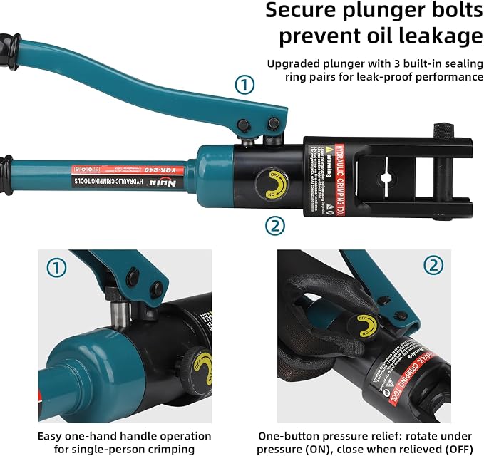 YQK-240 Hydraulic Crimping Tool 12T, Wire Crimper for Battery Cable Terminals 16-240mm²(6 AWG to 7/0 AWG)with 10PCS Hex Dies,16mm Stroke, 180°Swivel Head - Professional Electrician Crimper(Blue)