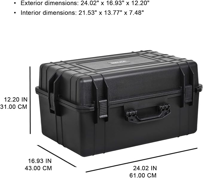 MEIJIA All Weather Waterproof Hard Camera Case,Hard Case with Customizable Fit Foam,Fit Use of Drones,Camera,Equipments,Pistols,Elegant Black (Black, 24.01"x16.92"X12.2")