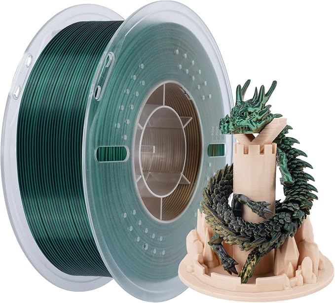 Kingroon PLA Filament, Multicolor Silk PLA Filament, Tri Color 3D Printer Filament, 1.75 mm, Dimensional Accuracy +/- 0.03 mm, 1kg Spool(2.2lbs), Black Green Gold