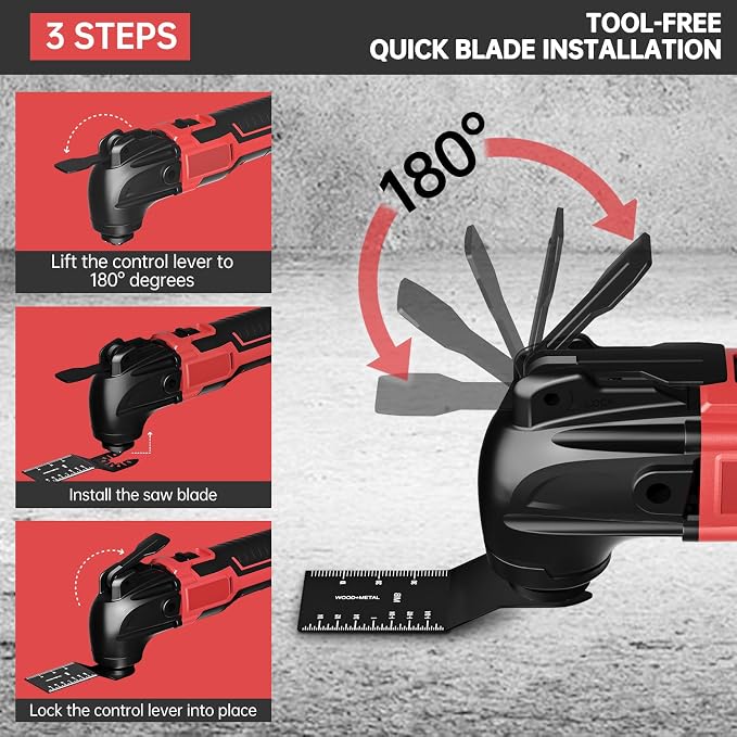 Cordless Oscillating Tool for Milwaukee 18V Battery(No Battery), 6 Variable Speed Brushless-Motor Tool, 22Pcs Multi Tool Kit, Oscillating Saw for Scraping, Sanding, Cutting Wood