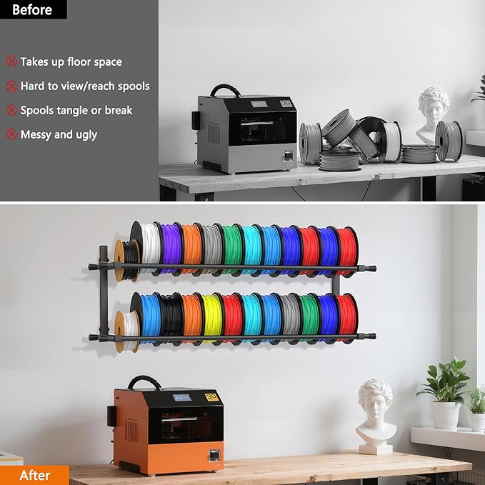 3D Printer Filament Storage Rack Wall Mount, Foldable Heavy Duty Metal Shelving with Adjustable Hole Spacing for TPU/ABS/Nylon Filament Rack, 3D Printer Accessories for Studios, Garages, Workshops