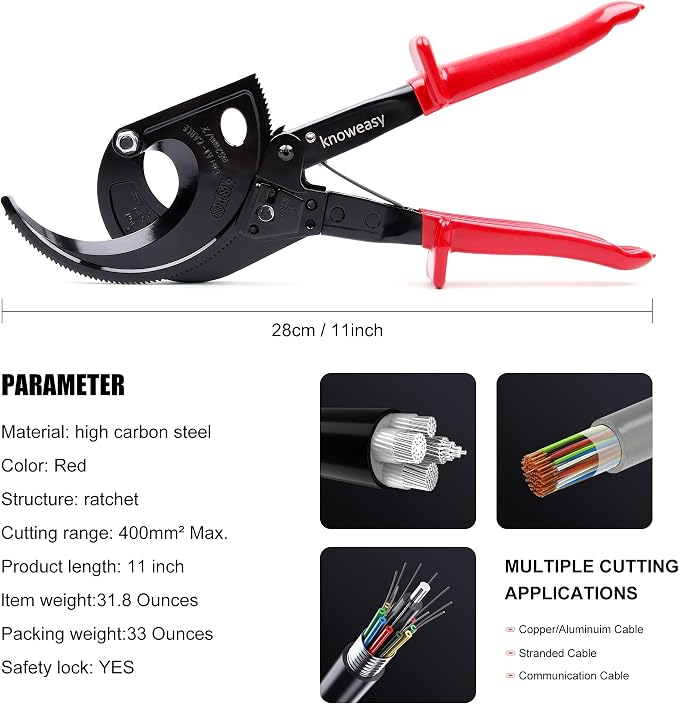 Knoweasy Cable Cutter and Ratchet Wire Cutter Works for Aluminum and Multi-core Cables up to 400mm²