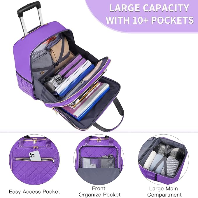 Ytonet Rolling Briefcase for Women, Extra Large Rolling Laptop Bag Fits 18 Inch Laptop, Computer Bag with wheels for Work Travel College Business Overnight Wife Mom Teacher, Purple