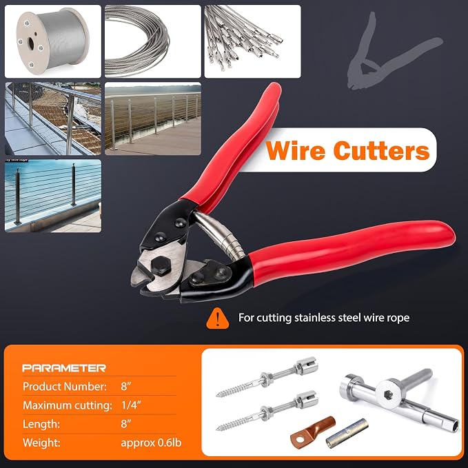 Hydraulic Crimping Tool, Hydraulic Hand Crimper Tool & Cable Cutter Kit | Compatible with 1/16" to 3/16" Stainless Steel Cable | Includes 9 Dies for 12 AWG to 2/0 Gauge Wires