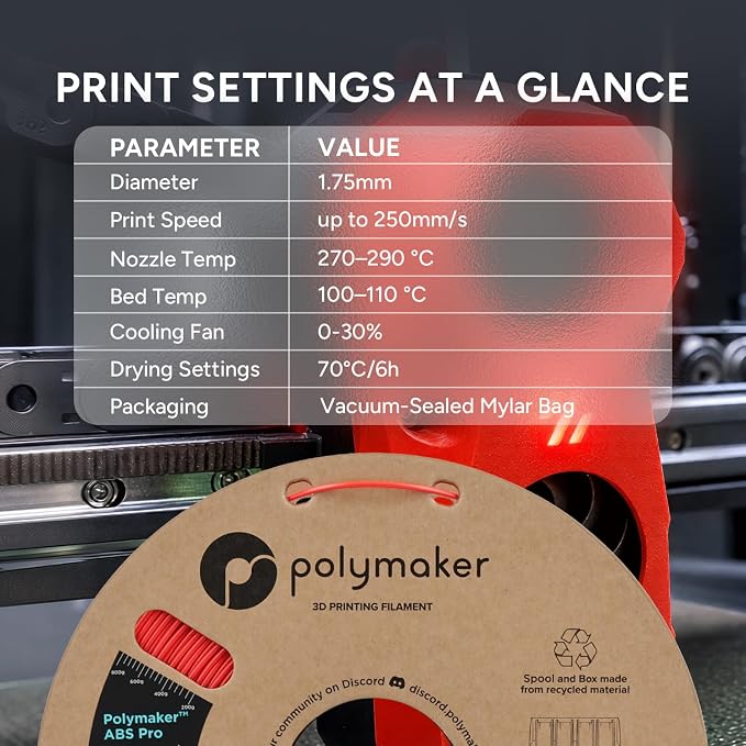 Polymaker ABS Pro 3D Printer Filament 1.75mm, Galaxy Dark Grey 1kg Engineering Grade ABS with High Heat Resistance, Durable, Tough, for Functional Parts, Printer Components & Prototypes