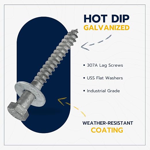 3/8 x 4 (50 Pack) Lag Screw Kit, 50 Screws and 50 washers, Hot Dip Galvanized, Meets ASME B18.2.1 Industrial/Commercial Grade by Makers Bolt