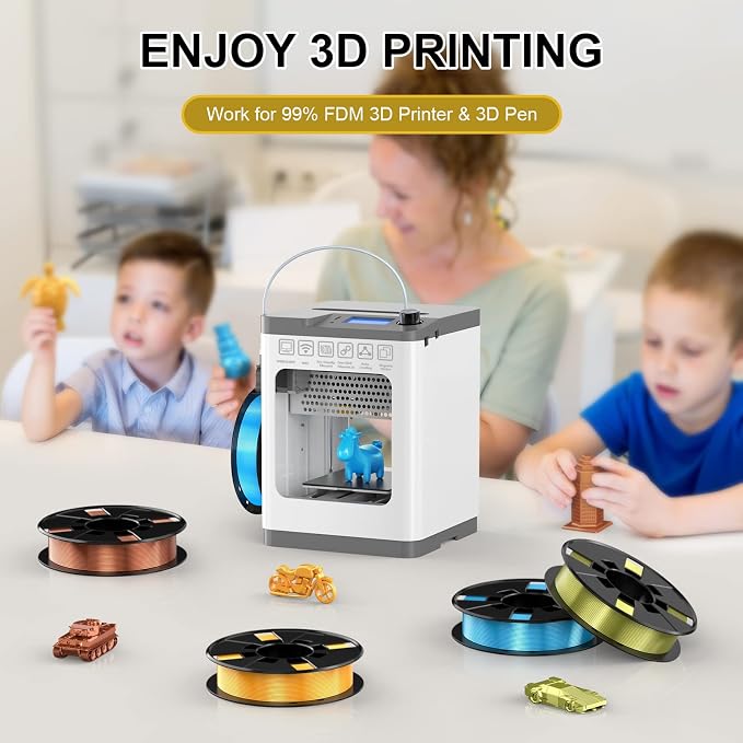 ENTINA 4 Colors Silk Shiny 3D Printer Filament Bundle, PLA Filament 1.75 mm for 3D Printers, Dimensional Accuracy +/- 0.02 mm, 200g x 4 Spools Set