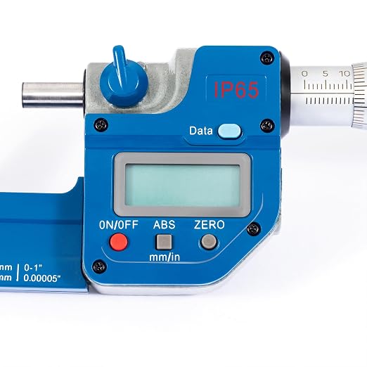 PEC Tools IP65 Absolute Origin Digital Micrometer 0-1"/25mm | Oil & Splashproof, High Accuracy with LCD Display, Carbide Measuring Faces, Spindle Lock, Inch/Metric Conversion