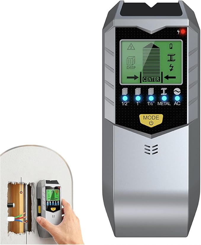 Stud Finder Wall Scanner - 5 in 1 Electronic Stud Sensor with Intelligent Micro-Sensor Chip, Wood Metal AC Wire Detector for Drywall & Plaster, Center Finding for TV Mount & Shelving