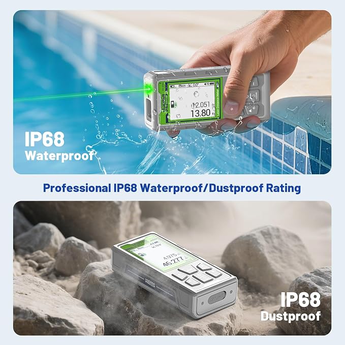 Huepar Pro Laser Measuring Tool, 330Ft Outdoor Laser Measure with Camera & Bluetooth Connected, Laser Distance Meter with P2P Technology, Free APP, IP68, Micro USB Cable,Hand Strap&Pouch -SW-100GQ