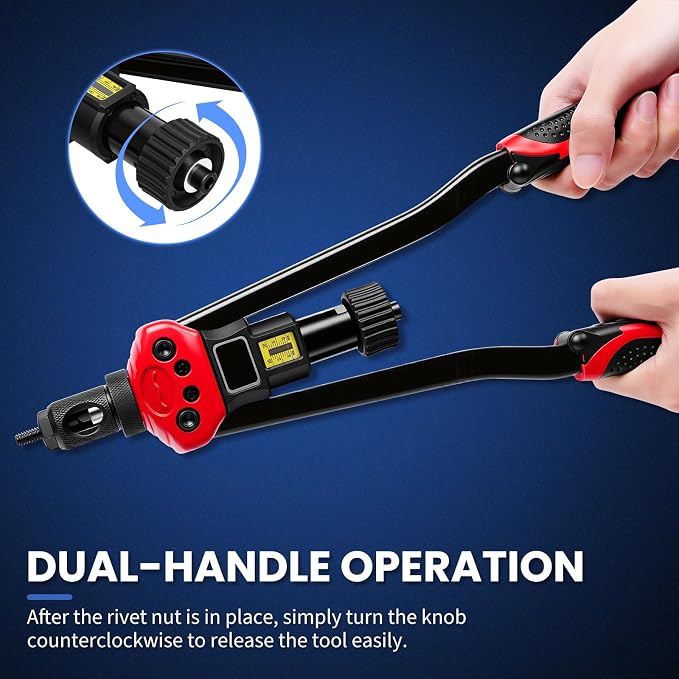 16-Inch Professional Rivet Nut Kit,Heavy Duty Rivnut/Nutsert Tool with Quick-Change Mandrels,Lever Rivet Nut Gun with Stroke Indicator,Threaded Insert Tool w/15 Mandrels & 170 Nutserts,Carrying Case